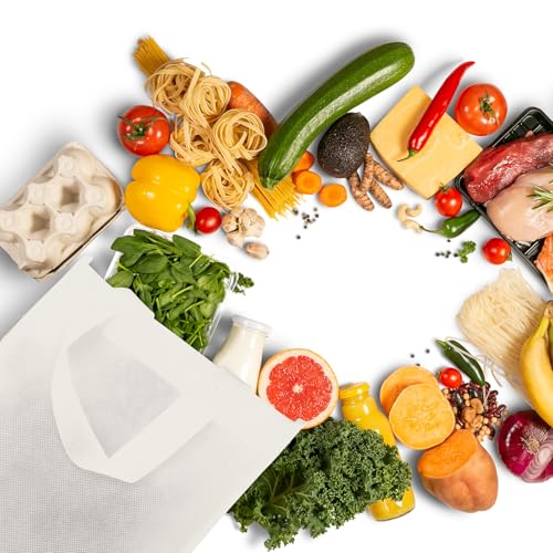 Jexine 72 Pcs Non Woven Tote Bags Bulk, Reusable Large Gift Bags with Handles, Grocery Bag for Party Favors, 14 x 10 Inch - color: Beige
