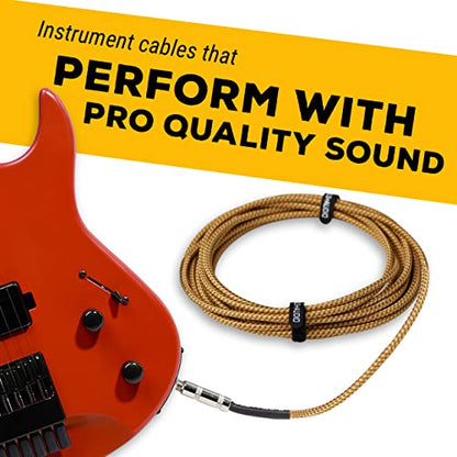 GLS Audio Instrument Cable - 1/4 Inch TS to 1/4 Inch Instrument Cable for Bass/Electric Guitar- Brown/Yellow Braided Tweed, 15ft - color: Brown/Yellow, size: 15ft