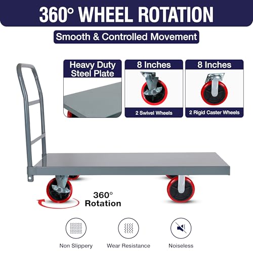 Flatbed Platform Cart 3300LB Industrial Dolly Heavy Duty 60” x 30” Hand Push Truck Super Heavy Duty Flatbed 8'' Locked Swivel Wheels Commercial Moving - color: Plain Cart-grey, size: 60 x 30 Inch