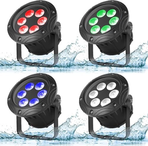 6LED Par Can Stage Lights, 108W Waterproof DMX Sound Activated Control Metal RGBW 4in1 Uplighting for Outdoor Concert Club Music Show Garden Wedding Church Party (4 Packs) - color: 4 Packs