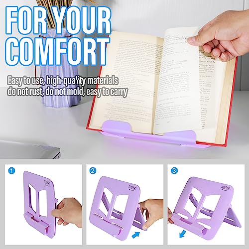 Portable Book Stand Book Holder Book Rest for Kids Reading Hands Free Cookbook Holder Textbook Stands Music Stand Lightweight Waterproof Book Stand Gifts School Supplies (Purple 11.82" *8.26") - color: Purple