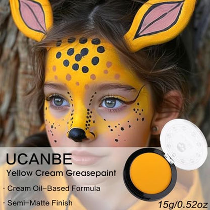 UCANBE Yellow Face Body Paint Makeup Foundation, Professional Cream Greasepaint for Kids & Adults, Non-Toxic SFX Makeup Facepaint Kit for Halloween Parties, Minions Emoji Lion Tiger Costume & Cosplay - color: Yellow