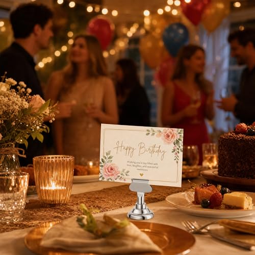 ERYTLLY 16 PK Place Card Holders 1.7 inches Table Card Holder Steel Card Holders for Weddings,Birthdays,Photos, Memo Notes, Restaurants (Silver) - color: Silver