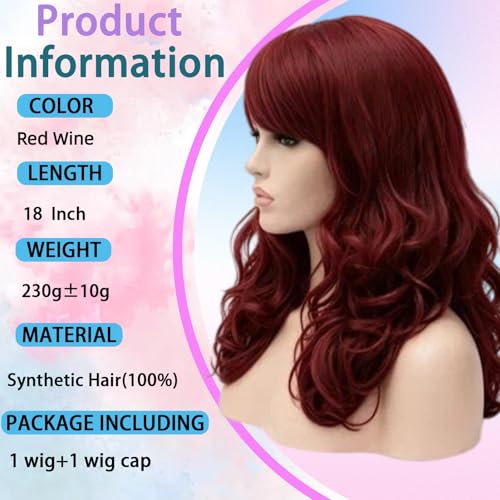 Cying Lin 18" Long Curly Wine Red Beehive Wig Bangs Heat Resistance Fiber Synthetic Hair Party Cosplay Halloween Wigs(RED WINE) - color: WINE RED
