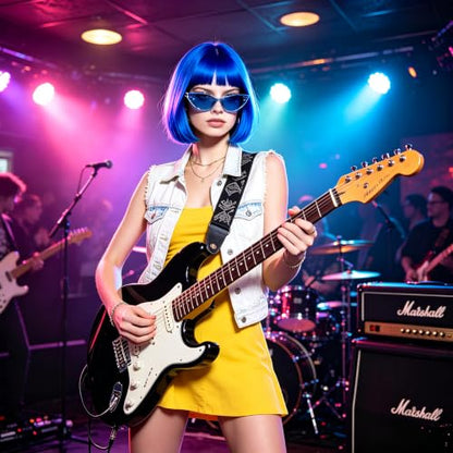 Short Bob Straight Hair Wigs with Bangs, Heat Resistant Fiber Hair, Cat Eye Glasses for Women (Blue) - color: Blue