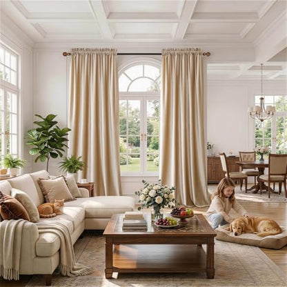 Champagne Beige Velvet Curtains 108 inches for Living Room Luxury Room Darkening Curtain Elegant Bedroom Thermal Insulated Modern Heavy Thick Soft Soundproof Rod Pocket Window Drapes Set of 2 Panels - color: Beige/Champagne, size: 52"W x 108"L (Pack of 2)