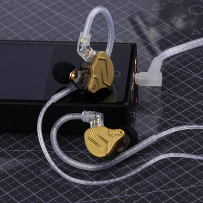 Linsoul KZ ZSN PRO X 1BA+1DD Hybrid Driver IEM HiFi Wired Earbuds | Metal HiFi in-Ear Monitor with Detachable Recessed 2Pin Cable, Zinc Alloy Panel, with Mic, Black - color: Gold, style: With Mic