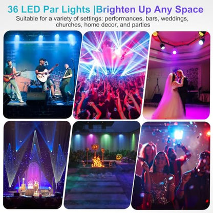 36 LED DJ Stage Par Lights - Sound Activated RGB, 9 Modes, Remote & DMX Control - 8 Pack