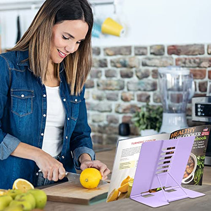 Honagu Metal Desk Book Holder, Hands Free Adjustable Cookbook & Document Holder, Portable Bookstand for Music Books, Textbooks, Recipes, Tablets & iPads (Purple) - color: Purple