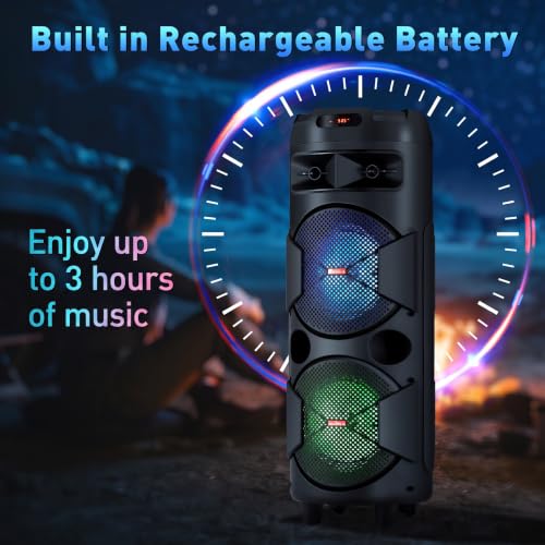 Dual 8'' Party Bluetooth Speaker with Microphone, USB/TF/AUX/TWS - size: Dual 8'' Speakers