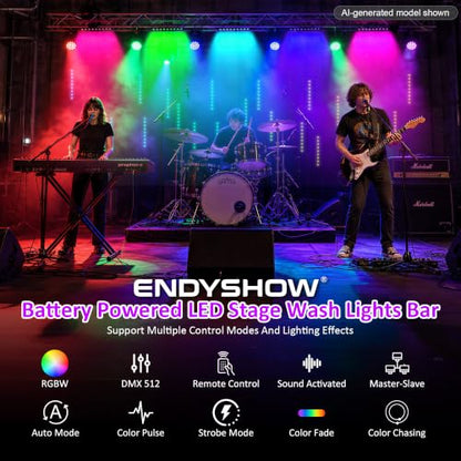 Battery Powered Stage Light Bar,2Pack 9LED RGBW 4IN1 Rechargeable Stage Wash Lights Bar Built-in 5200mAh Battery Remote Control Sound Activated DMX512 Uplights for DJ Party Stage Wedding Club