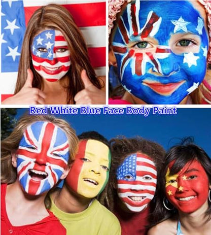 Go Ho Red White and Blue Face Paint Palette,Washable Patriotic Face Body Paint,4th of July Accessories, Face Painting Kit for Independence Day 250 Anniversary USA Face Makeup - color: Red White and Royal Blue