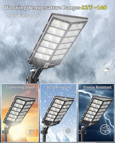 Ofuray Solar Street Lights Outdoor,Of-9600W Commercial Parking Lot Light | Solar Flood Light, LED Area Light with Motion Sensor, Dusk to Dawn, Remote Control for Security Lighting in Streets, Barns - size: 4XL