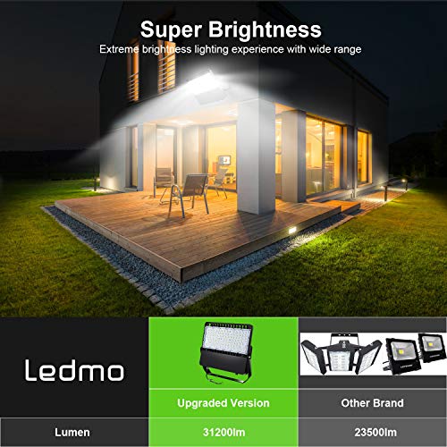 ledmo LED Flood Light Outdoor Fixture with Dusk to Dawn 36000LM 3 Pack | Commercial Grade Waterproof Floodlights for Large Stadiums, Super Bright 5000K, Photocell for Street Sport Parking Lot - size: Standard-Photocell-3Pack