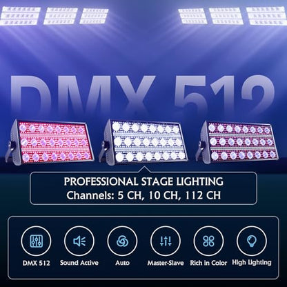 LED Stage Light 300W Strobe Lights, Wash & Beam DJ Bar Lighting, 664 Pcs RGBW LED with DMX512 Sound Activated 5/10/112 CH Uplights for Christmas Event Party Wedding Church Disco Club
