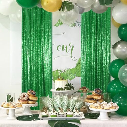 PartyDelight Green Sequin Backdrop Curtains 2x8ft 2 Panels - color: Green, size: 24"W x 96"L (Pack of 2)
