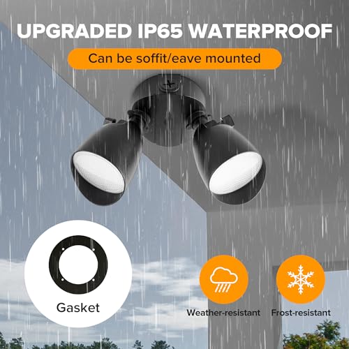 UME 2-Packs 2500 Lumen 32 Watt 28 LED Dual-Head Floodlight Outdoor, Full Metal Design, Waterproof Exterior Security Wall Light 5000K for Patio, Garden, Yard-Black - color: Black