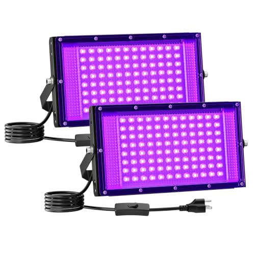 Onforu 100W LED Black Light, Blacklight for Glow Party Halloween, 2 Pack | LED Blacklights with Plug & Switch, IP66 Outdoor, 120° Wide Beam for Halloween Decor, Body Paint & Fluorescent Posters - color: Black