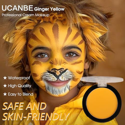 UCANBE Yellow Face Body Paint Makeup Foundation, Professional Cream Greasepaint for Kids & Adults, Non-Toxic SFX Makeup Facepaint Kit for Halloween Parties, Minions Emoji Lion Tiger Costume & Cosplay - color: Yellow