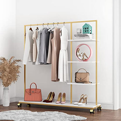 Metal Gold Clothing Rack for Boutique Use, Heavy Duty Garment Rack with Shelves for Retail Display (59L inches) - style: 4-ply racks