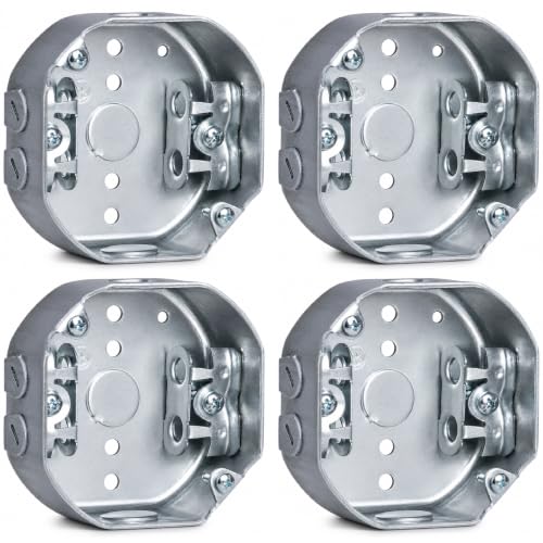OHLECTRIC 4” Welded Octagon Steel Electrical Box (4 Pack)| 1-1/2" Deep Box with 1/2” Knockouts and MC Clamps, Fire Rated | Ideal for Lighting Fixtures, Switches and Receptacles - size: 1/2" KO Box with MC Clamps