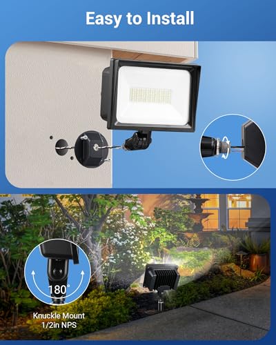 DEWENWILS 65W Outdoor LED Flood Light, IP65 Waterproof 6670LM 5000K, Black | Knuckle Mount, Super Bright, Security Flood Light, Super Bright for Landscape, Garden, Yard, Garage, Driveway - color: Black
