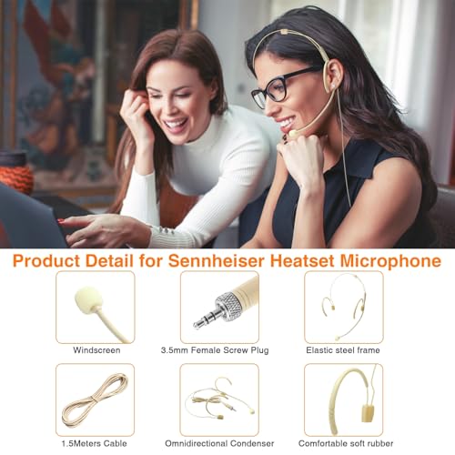 5 Pack Headset Headworn Microphone Double Over-Ear Mic for Sennheiser | Hanging Condenser Omnidirectional Mic,3.5mm Stereo Female Screw Lock Plug,Ideal for Lectures, Live Performance, Theater - size: 5 Pack