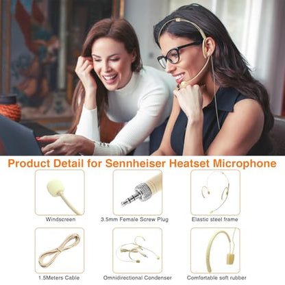 5 Pack Headset Headworn Microphone Double Over-Ear Mic for Sennheiser | Hanging Condenser Omnidirectional Mic,3.5mm Stereo Female Screw Lock Plug,Ideal for Lectures, Live Performance, Theater - size: 5 Pack