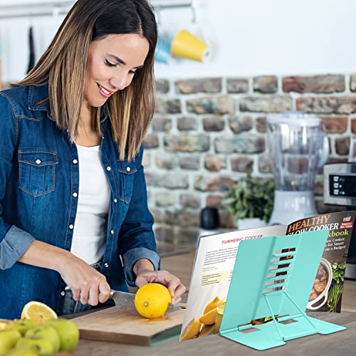 Honagu Book Stand Metal Desk Book Holder, Book Holders for Reading Hands Free, Adjustable Cookbook Documents Holder, Portable Bookstand for Music Books, Textbook, Recipe, Tablet, Ipad (Light Green) - color: Light Green