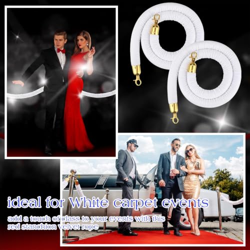 Woanger 8 Pack Velvet Stanchion Rope, 6 Feet Crowd Control Stanchion Ropes Safety Barrier with Silver Plated Hook for Carpet Events Movie Theaters Grand Openings Hotels Party | Crowd Control Barrier for Red Carpet Events, Theaters, Hotels, Grand Openings,
