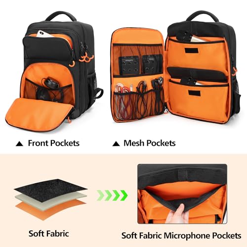 PGmoon DJ Mixer Case Compatible with Mackie ProFX8v2/Yamaha MG10XU | Compatible with Behringer Q1202USB/TC-Helicon GoXLR and More Mixers, Audio Mixer Backpack with Multi-Pockets for Equipment