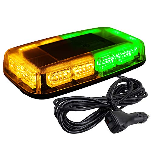 ASPL 48LED Roof Top Strobe Lights, High Visibility Emergency Safety Warning LED Mini Strobe Light bar with Magnetic Base for 12-24V Snow Plow, Trucks, Construction Vehicles (Amber/Green) - color: Amber/Green