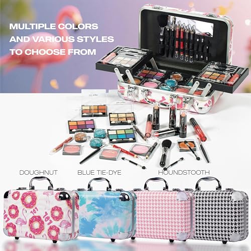 Hot Sugar All-in-One Makeup Kit for Adults and Girls, Pink Houndstooth | Cosmetics Set with eyeshadow, blush, lip gloss, lipstick, lip & eye pencils, brush and mirror for beginner full-face looks. - color: P HOUNDSTOOTH