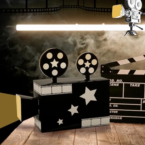 Affrolling 2 Pcs Movie Night Party Paper Box Decorations 11.8 Inch Movie Theater Decor Prop for Party Red Carpet Paper Projector Sign Film Theater Decor for Night Home Supply