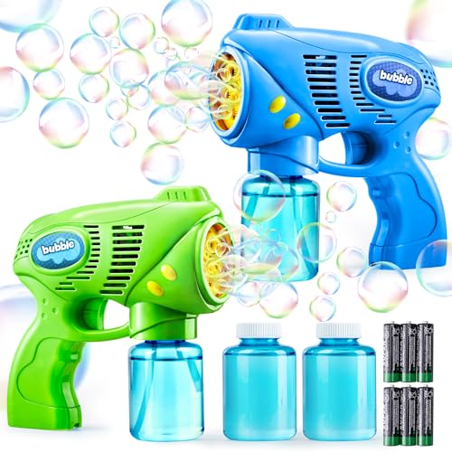 JOYIN 2 Kids Bubble Gun with 2 Bottles Refill Solution, Bubble Machine Gun for Toddlers Kids 4-8, Party Favors, Summer Toy, Outdoors, Easter, Birthday Gift - color: Blue+green