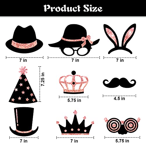 Zonon 24 Pcs Funny Photo Booth Props Set Black Gold Birthday,Rose Golden | Props for Wedding, Disco, Class Reunion Prom, Includes Mustache, Hats, Glasses, Ties, Lips, Crowns, Fun Party Accessories - color: Rose Golden
