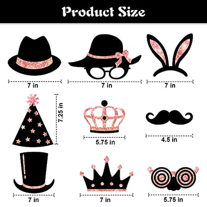 Zonon 24 Pcs Funny Photo Booth Props Set Black Gold Birthday,Rose Golden | Props for Wedding, Disco, Class Reunion Prom, Includes Mustache, Hats, Glasses, Ties, Lips, Crowns, Fun Party Accessories - color: Rose Golden
