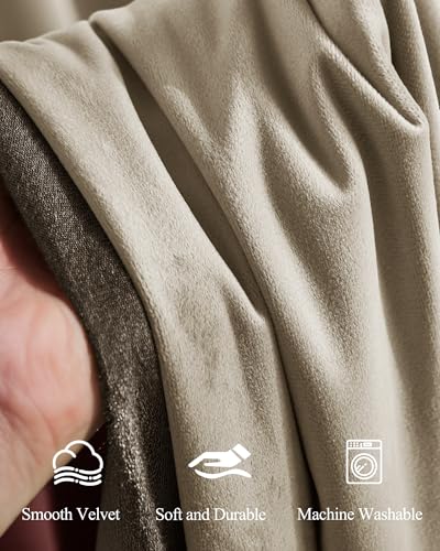 Back Tab Beige Curtains for Bedroom, W52 x L90 inches, 2 Panels | Soft Heavy Velvet, Room Darkening Privacy Protect Window Treatments, Living Room Thermal Insulated Drapes, Dining Room - color: Beige, size: 52"W x 90"L (Pack of 2)