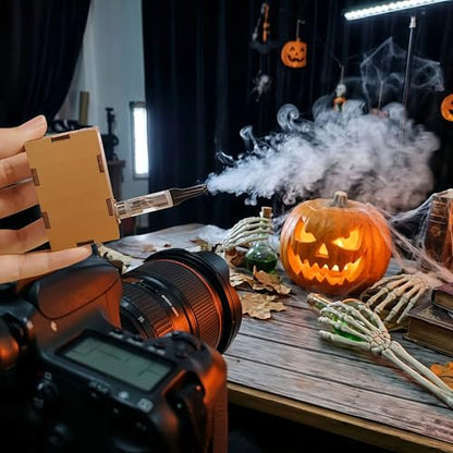Portable Mini Fog Machine Handheld Smoke Maker with Remote Control Wireless Wooden Fogger Kit for Photography Video Cosplay Props Food Styling Includes Carrying Case and Fluid (Flat Mouth) - color: Flat Mouth