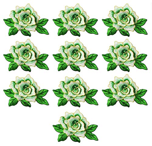 10 Pieces 3D Rose Embroidered Patch Flower Sew on Patches Applique Sewing Crafts Kit for Clothes Jeans Jackets Bags DIY Embellishments Decorations (Green) - color: Green