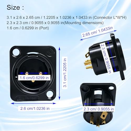 RIVIERA XLR Panel Mount Chassis 3pin Male Black Nickel-Plated Metal Housing and 24K Gold-Plated Contacts(25 Male Black) - color: Black, size: Male
