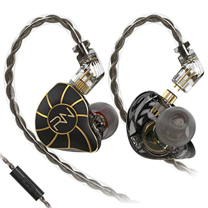 RevoNext HiFi IEM Earbuds with Microphone, 4BA+1DD Hybrid Driver Wired Earbuds, in Ear Monitor Headphones with Detachable Cable, Noise Isolating Earphones for Musicians, Gaming, Studio - color: Black