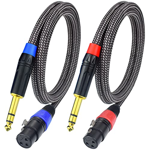 Balanced 1/4" TRS to XLR Female Microphone Cable, 3.3Feet 6.35mm Quarter Inch to 3pin XLR Female Stereo Interconnect Cable, Heavy Duty Nylon Braided, Gold Plated, for Mixer, Speaker -2Pack - size: 3.3Feet, 2Pack