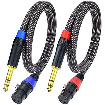Balanced 1/4" TRS to XLR Female Microphone Cable, 3.3Feet 6.35mm Quarter Inch to 3pin XLR Female Stereo Interconnect Cable, Heavy Duty Nylon Braided, Gold Plated, for Mixer, Speaker -2Pack - size: 3.3Feet, 2Pack