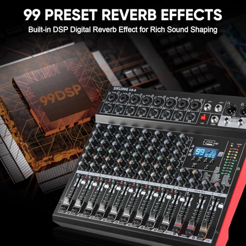 8 Channel Audio Mixer with Bluetooth, 99 DSP Effects - color: 8-Channel