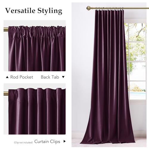 NICETOWN Dark Purple Heavy Velvet Pleat Curtains 84 inch Long 2 Panels - color: Dark Purple, size: 52"W x 84"L (Pack of 2)
