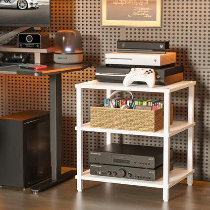 LELELINKY 3-Tier AV Media Player Stand, White Stereo Cabinet, Modern Stereo Cabine,Game Console Shelf,Wooden TV Stand,Multifunctional Entertainment Center, Suitable for Home, Conference Room - color: White, size: 3 Tier