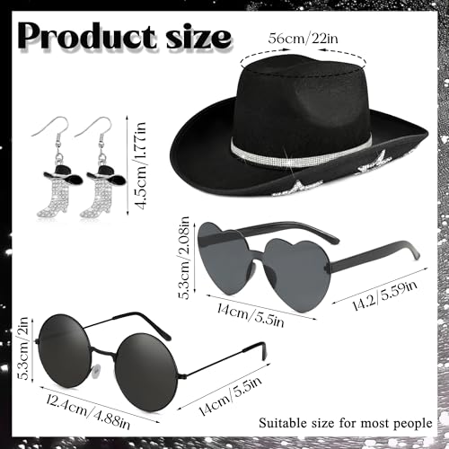 GIFIKOI Cowgirl Outfits Star Cowboy Hat Sparkly Boots Earrings Bandana Sunglasses for Women Western Costume Accessories - color: Black