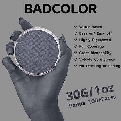 Grey Face Body Paint(30gm), Water Activated Gray Face Painting Kit for Kids & Adults, Non-Toxic SFX Makeup Facepaint for Halloween Grayscale Raven Zombie Costume Cosplay Parties - color: Grey