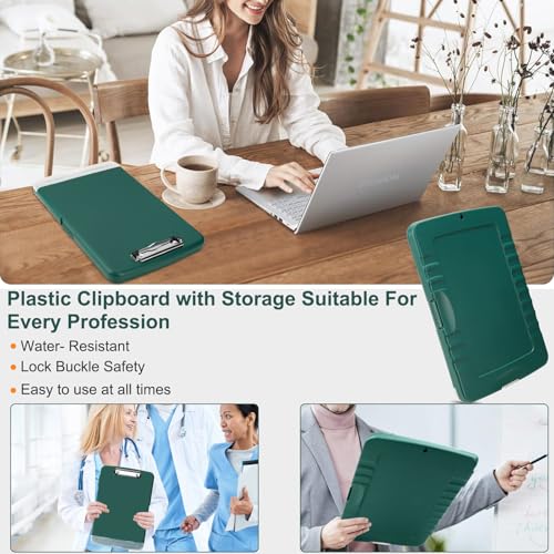 Clipboard with Storage, A4 Binder Nursing Clipboards with Pen Holder, Heavy Duty Storage Clipboards with Low Profile Clip, Clipboard Folder Side-Opening, Smooth Writing Clip Board (Emerald) - color: Emerald